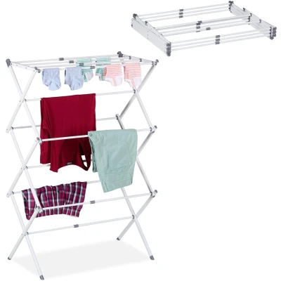 Afbeelding van Relaxdays Droogrek, inklapbaar, 11 stangen, 6 niveaus, uittrekbaar, metaal, h x b d: 107 73 37 cm, wit