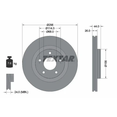 Afbeelding van TEXTAR PRO+ 92285905 Remschijf 296 26 05/05 114,3 interne ventilatie Gecoat High carbon Zonder wielbevestigingsbout, wielnaaf NISSAN: Juke