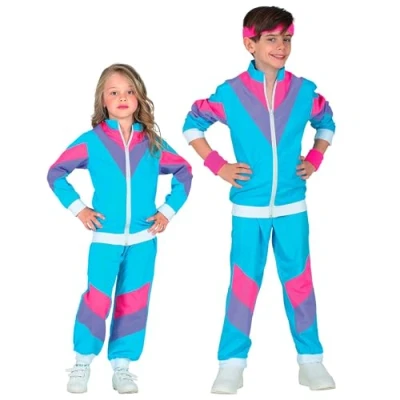 Afbeelding van Widmann Jaren 80 &amp; 90 Kostuum Lekker Sportief Retro Trainingspak Blauw Kind Maat 128 Carnavalskleding Verkleedkleding