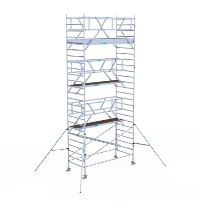 Afbeelding van Professionele alu rolsteiger 1.35x3.05x8.20m werkhoogte incl. dubbele voorloopleuning carbon