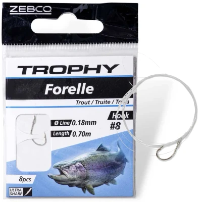 Afbeelding van Zebco Trophy Trout Hook to Nylon 70cm (8 pcs) Silver Maat : 10