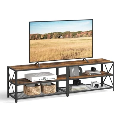 Afbeelding van VASAGLE TV Stand, Stand voor Televisies tot 75 Inch, Woonkamertafel, met Opbergplanken, Stalen Frame, Woonkamer, Slaapkamer, Rustiek Bruin en Zwart LTV096B01