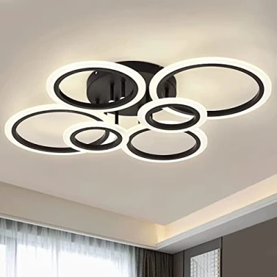 Afbeelding van moderne led plafondlamp, 6 ringen, 72 W, plafond zwart, slaapkamer, plafondlamp voor woonkamer, eetkamer, dimbare afstandsbediening