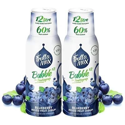 Image de 2 x FruttaMax Concentré de sirop fruits Moins sucre avec 60% convient pour machine à soda (2 500 ml) Myrtille)