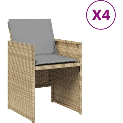 Afbeelding van Tuinstoelen 4 st met kussens poly rattan gemengd beige