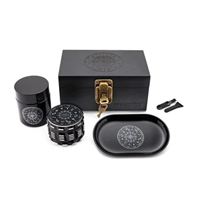 Afbeelding van MYSTE ZODIAC Opbergdoos met accessoires, grote molen 63 mm, set van hout, geurbestendig, premium opbergdoos, afsluitbaar