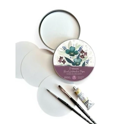 Afbeelding van Hahnemühle Rond aquarelpapier, diameter 13 cm, mat, 100% katoen, 300 g/m², 30 vellen in elegante metalen doos