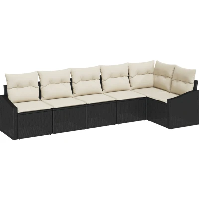 Afbeelding van vidaXL 6 delige tuin eetset met kussens zwart poly rattan