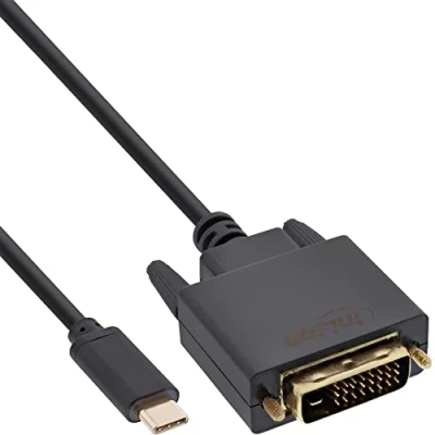 Image de InLine Câble adaptateur 24 pin USB C (M) pour DVI D 3.1 Gen 1 / Thunderbolt 3 DisplayPort 1.2 2 m support 1080p noir