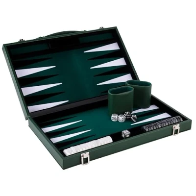 Afbeelding van Longfield Games Backgammon 18 inch groen/ zwart/ wit ingelegd vilt
