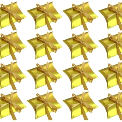 Afbeelding van JZK® Gouden kussens, geschenken, snoep, karton, sieraden, doosjes, gastgeschenken, kartonnen geschenkdoos, voor bruiloft, verjaardag, feest, festival (gouden kussen)