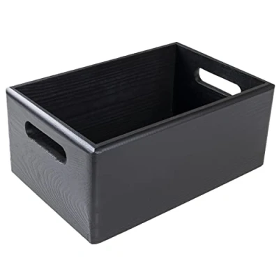 Afbeelding van Creative Deco Houten Opberger Doos Zwart 30 x 20 13 cm met Handgrepen Kerst, Kerstmis Cadeau