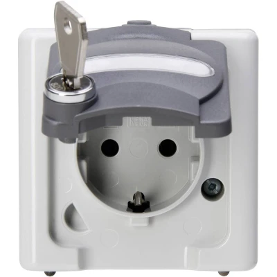 Afbeelding van Kopp 103456009 BlueElectric Compleet Wandcontactdoos met randaarde afsluitbaar spatwaterdicht Grijs 1 stuks