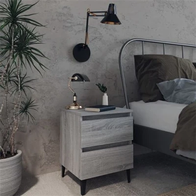 Afbeelding van vidaXL Nachtkastjes 2 st met metalen poten 40x35x50 cm grijs sonoma