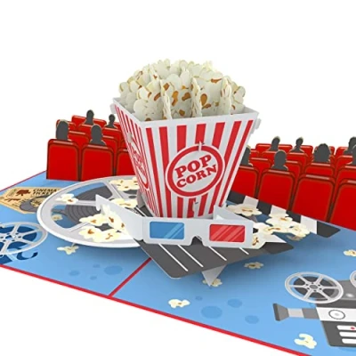 Afbeelding van MOKIO® Pop Up Cinema Cadeaubon 3D cadeaukaart voor bioscoopkaartjes, uitnodiging filmbezoek of filmavond met envelop verjaardag