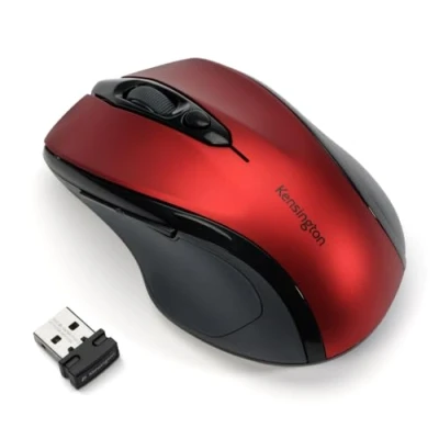 Afbeelding van Kensington Pro Fit Draadloze optische muis, middelgroot, met 5 bedieningselementen, ergonomisch design voor rechtshandigen, plug &amp; play verbinding, compatibel Windows MacOS, rood (K72422WW)