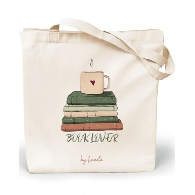 Afbeelding van Loxato tote Bag stoffen tas voor dames, van canvas, 100% katoen, tas, extra breed 8 cm, grote 35 x 42 cm