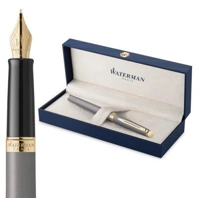 Afbeelding van Waterman Hémisphère vulpen De subtiele versie Steengrijs roestvrijstalen medium penpunt met Geschenkdoos