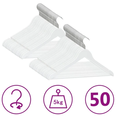 Afbeelding van 50 delige Kledinghangerset anti slip hardhout wit