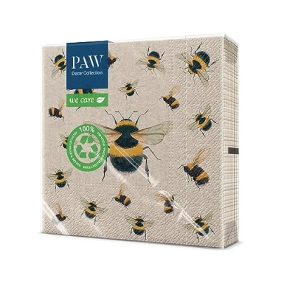Afbeelding van PAW papieren servetten, 3 laags (33 x 33 cm), 20 stuks, ideaal voor verjaardagen, feestdagen, tuinfeesten, familiefeesten (dansbijen)