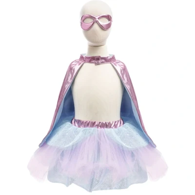 Afbeelding van Great Pretenders Super duper Tutu, Cape &amp; Masker Metallic Roze/Lichtblauw Maat 4 6