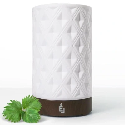 Afbeelding van Earnest Living Diffuser voor etherische oliën thuis, 100 ml witte keramische aromatherapie diffuser, timer, nachtlampje, automatische uitschakelfunctie,