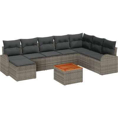 Afbeelding van vidaXL 9 delige tuinsofa set met kussens grijs poly rattan acacia