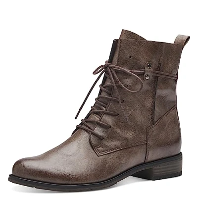 Afbeelding van MARCO TOZZI Bottines plates à lacets pour femme en cuir synthétique, boue, 37 EU