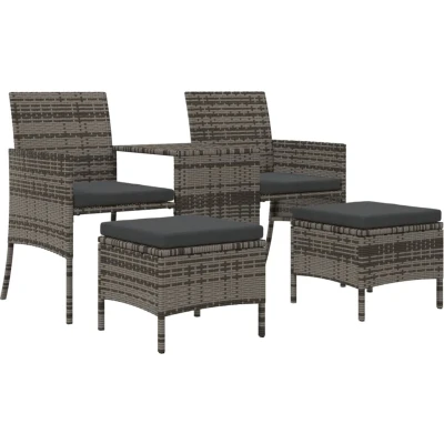 Afbeelding van vidaXL Tuinbank 2 zits met tafel en voetenbanken poly rattan grijs