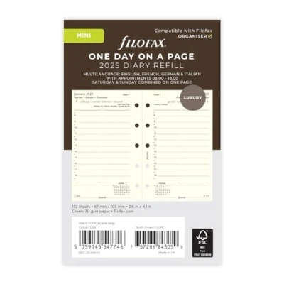 Afbeelding van Filofax Mini agenda 2025 1 dag per pagina crème katoen 4 talen