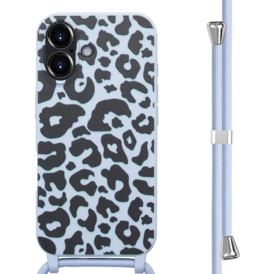 Afbeelding van imoshion hoesje Geschikt voor iPhone 16 met koord Siliconen design Meerkleurig / Animal Lila