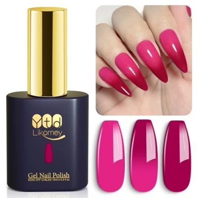 Afbeelding van YTD Likomey Chameleon Semi permanente nagellak met kleurverandering, 15 ml, temperatuurverandering, soak off gel, UV, LED, nagellak, manicure, bessenrood/hot pink