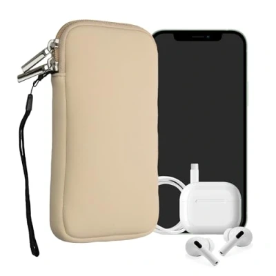 Afbeelding van kwmobile telefoontasje universeel geschikt voor L 6,5&quot; smartphones 16,5 x 8,9 cm Hoesje met rits en polslusje In crème