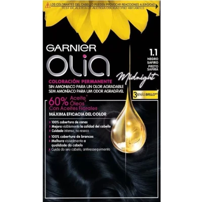 Afbeelding van Permanent Dye Olia 1,10 Black Sapphire Garnier Ammonia free (4 Pieces)