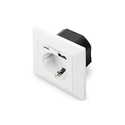 Image de DIGITUS DA 70615 prise de courant 2P+E type F, USB, USB C avec volets 1 d&#039;alimentation, 2 prises 2.8 A blanc, RAL 9003