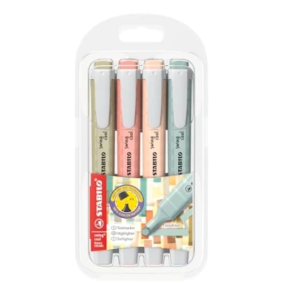 Image de STABILO Lot de 4 surligneurs Swing Cool NatureCOLORS Vert boue, sienne, beige, terre verte