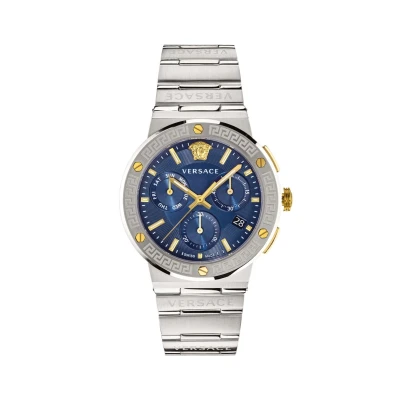 Afbeelding van Versace Greca Logo Chronograph VEZ900221 Herenhorloge Goud Zilver Blauw Chronograaf 43 MM