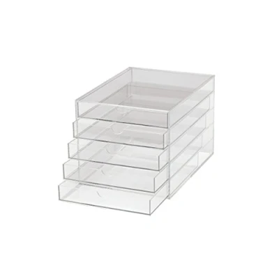 Afbeelding van MAUL Ladebox A4 van acryl, bureau organizer met 5 vakken voor het opbergen papier, factuur, documenten, stapelbaar en plank, transparant
