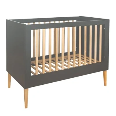 Afbeelding van ATB Baby Bed Massief Eiken Verstelbaar Inclusief Matras Grijs / Naturel 120 x 60 CM