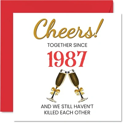 Afbeelding van Grappige 37e huwelijksverjaardag kaart voor echtgenoot vrouw Together sinds 1987 huwelijkskaarten partner, I Love You, 145 mm x zevenendertigste verjaardag