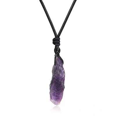 Afbeelding van COAI Leren ketting met hanger, kwarts, heren en dames, Leer Steen, Amethist