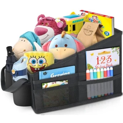 Afbeelding van WOCVRYY afneembare en opvouwbare auto organizer, opbergdoos met verdeling verstelbare vakken, twee handvatten, accessoire voor stoel of kofferbak