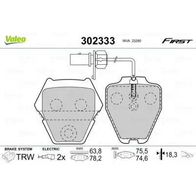 Afbeelding van VALEO 302333 Remblokkenset Vooras Incl. slijtage waarschuwingscontact Zonder anti kreukplaat AUDI: A6 C5 Saloon, Avant, A4 B5 Saloon