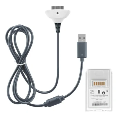 Afbeelding van OSTENT 2 in 1 oplaadkabel + oplaadbare batterij compatibel met Xbox 360 draadloze controller, kleur wit