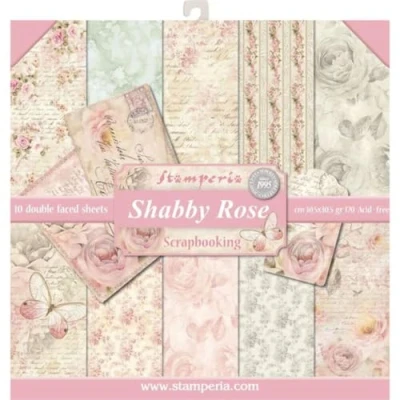 Afbeelding van Stamperia Blok met 10 vellen, 30,5 x 30,5/mm1 (12&quot; 12 inch), dubbelzijdig bedrukt, shabby, roze, meerkleurig SBBL12
