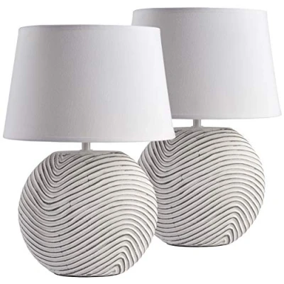 Afbeelding van BRUBAKER Set van 2 tafel of bedlampjes, wit, keramische poten in tweekleurige, matte afwerking, 38 cm hoog, wit/grijs