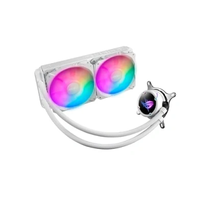 Image de ASUS ROG STRIX LC II 240 ARGB WHITE EDITION Système de refroidissement liquide processeur Taille radiateur : mm (pour LGA1156, LGA1155, LGA2011, LGA1150, LGA2011 3, LGA1151, AM4, LGA2066, TR4, LGA1200, LGA1700) aluminium avec embase e