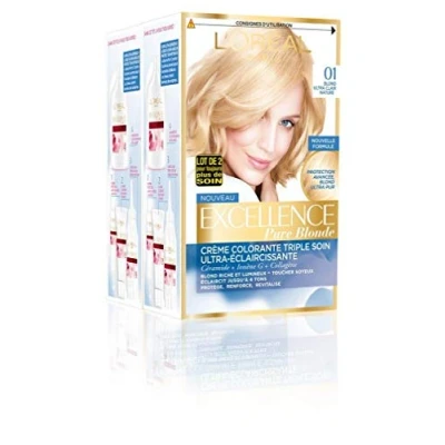 Afbeelding van L&#039;Oréal Paris Excellence Crème permanente haarkleuring drievoudige verzorging 100% dekking wit haar, nuance 01, ultra lichtblond natuurlijk