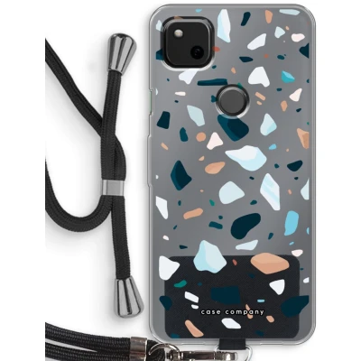 Afbeelding van Case Company® hoesje met Koord geschikt voor Google Pixel 4a Terrazzo N13 Telefoonhoesje Zwart Bescherming aan alle Kanten en Over de Schermrand