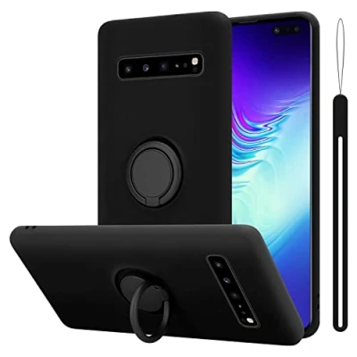 Afbeelding van Cadorabo Hoesje geschikt voor Samsung Galaxy S10 5G in LIQUID ZWART Beschermhoes van flexibel TPU silicone Case Cover met ring